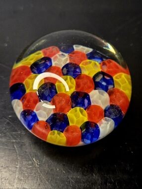 Vintage MCM Murano style art glass paperweight flower field" or honeycomb